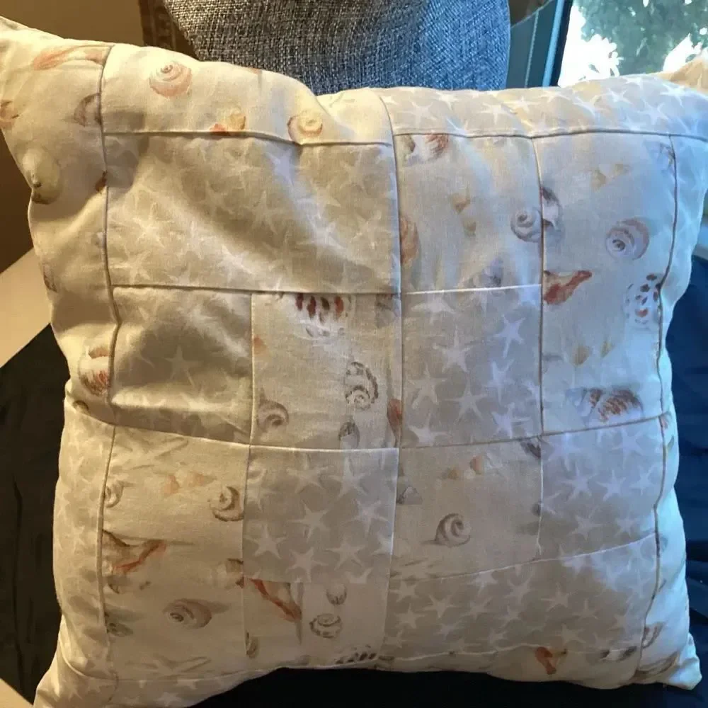 Hand Crafted Seashell Patterned Throw Pillow NWT